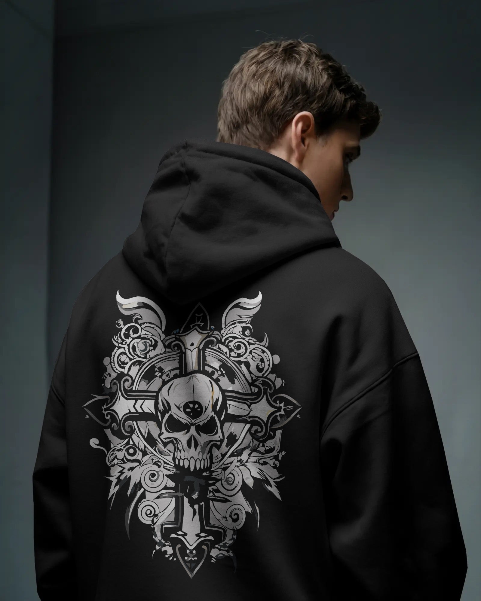 Gothic Skull Cross Oversized Hoodie