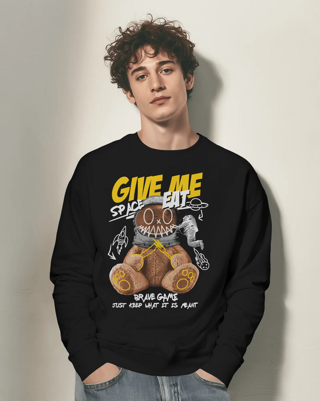 Give Me Space Teddy Bear Sweatshirt - Oversized, Cozy, and Stylish
